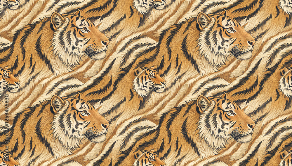 Fototapeta premium closeup fur tiger skin background texture seamless pattern wallpaper design