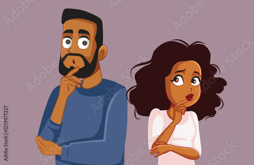 Couple Feeling Suspicious of Each Other Questioning Loyalty Vector Cartoon. husband and wife wondering if their relationship is based on trust
