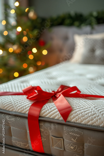 Wallpaper Mural  Elegant white orthopedic mattress decorated with a red ribbon bow in cozy room setting Torontodigital.ca