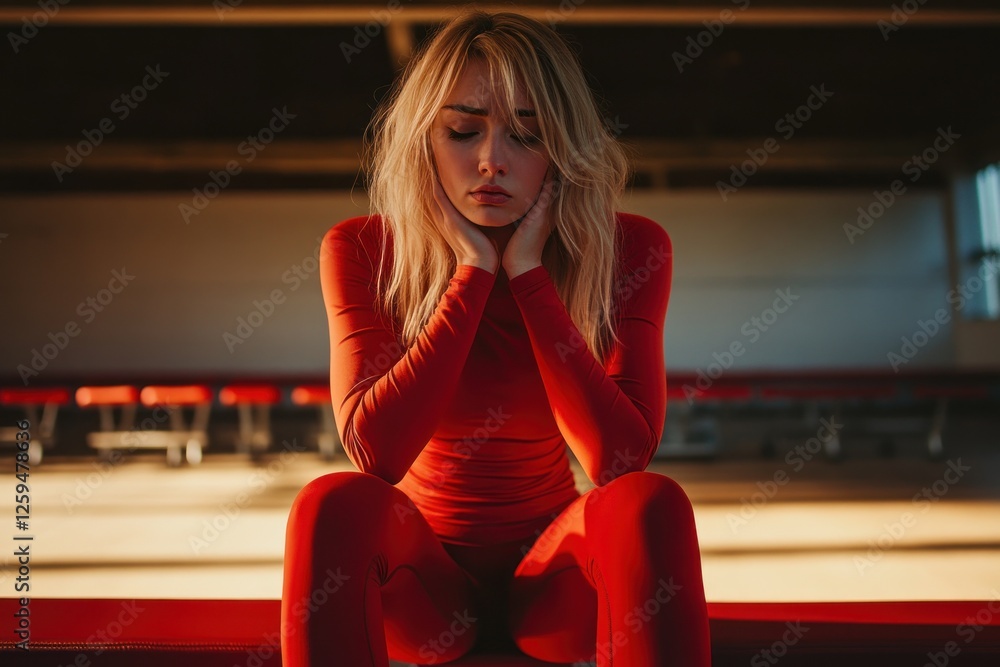 Red Bodysuit Contemplation: A Pensive Woman in Red Red Bodysuit Contemplation: A Pensive Woman in Red