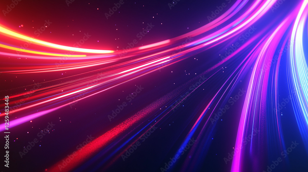 Abstract background with colorful light lines and speed effect. Digital illustration of curved stripes in motion on a black backdrop Abstract background with colorful light lines and speed effect. Digital illustration of curved stripes in motion on a black backdrop