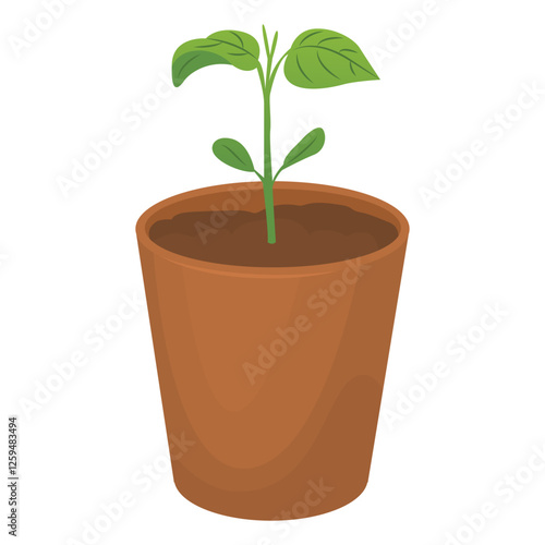 Pepper shoot in a pot. Seedlings for the garden. Farm plantings. Home gardening. Growing vegetables and garden plants. Vector illustration isolated on a transparent background.