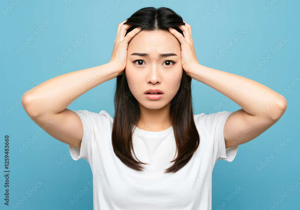 頭を抱えて絶望する女性 頭を抱えて絶望する女性
