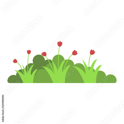 Cute Grass Border Isolated on White Background. Vector Illustration with Cartoon Design.