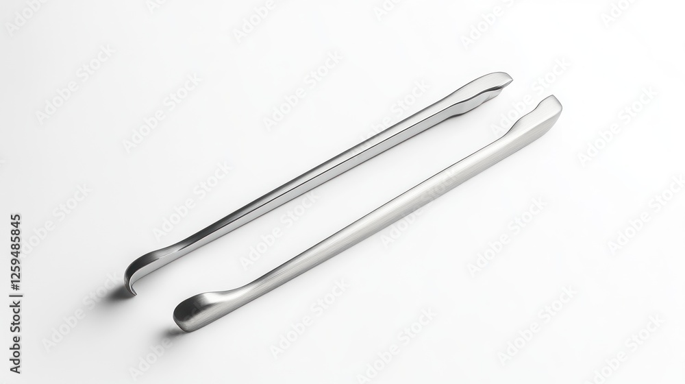 Sleek metal tire levers on white background; automotive repair tool Sleek metal tire levers on white background; automotive repair tool