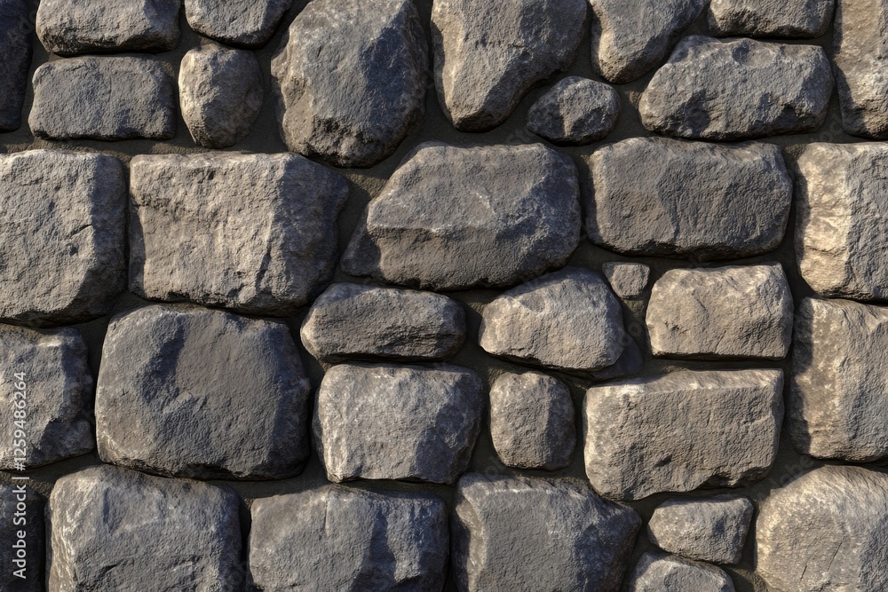 Rough Grey Stone Wall Texture: A Close-Up View of Irregularly Shaped Stones Rough Grey Stone Wall Texture: A Close-Up View of Irregularly Shaped Stones