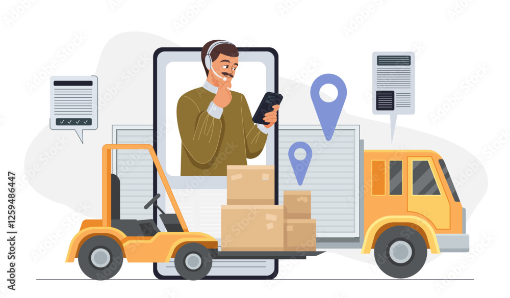 Logistics management concept with mobile tracking system. Logistics management concept with mobile tracking system.