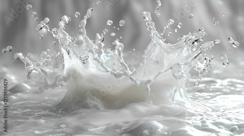 Splashing milk creates dynamic ripples against a soft, blurred background, evoking freshness