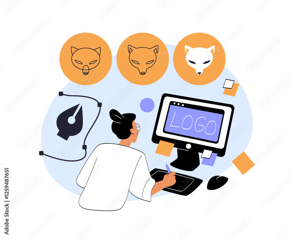 Graphic designer creating a logo on a digital tablet. Graphic designer creating a logo on a digital tablet.