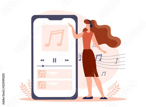 Woman enjoying music on smartphone. 