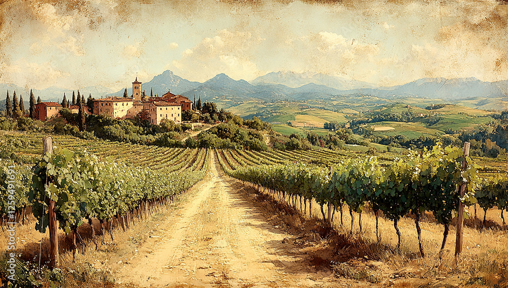 Fototapeta premium A young Roman woman plays the piano on an open balcony, with ancient Rome in view in the background