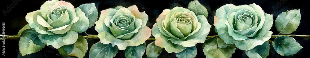 Obraz premium Set of green roses, a clipart set isolated on a white background