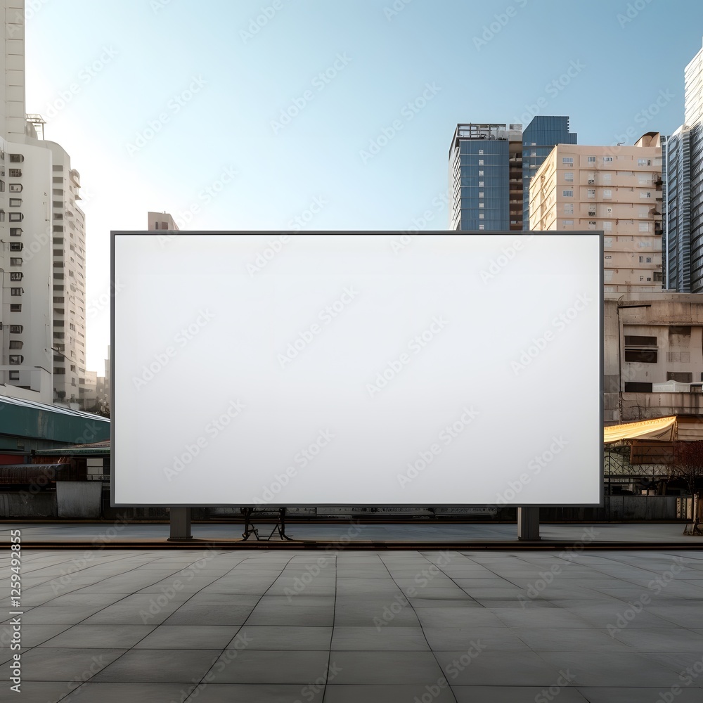 3D Render of Blank Horizontal Billboard Mockup with Cropped Skyscrapers in the Background 3D Render of Blank Horizontal Billboard Mockup with Cropped Skyscrapers in the Background