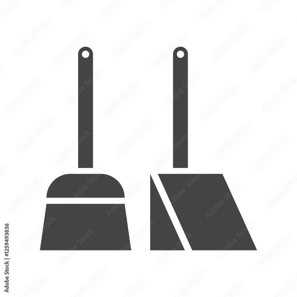 Broom and Dustpan Icon, Cleaning Equipment Set or Household Cleaning Tools Broom and Dustpan Icon, Cleaning Equipment Set or Household Cleaning Tools