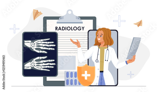 Radiologist examining hand X-ray results on a clipboard. 