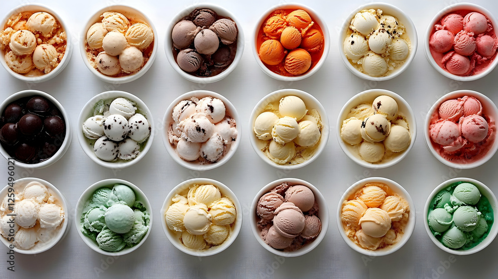 Colorful ice cream scoops in bowls Colorful ice cream scoops in bowls