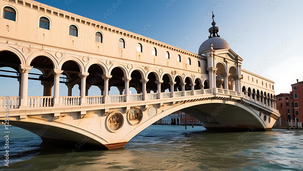 stunning view of Venice's Rialto Bridge from a distance, capturing the historic architecture with soft lighting stunning view of Venice's Rialto Bridge from a distance, capturing the historic architecture with soft lighting