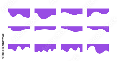 Set of purple liquid shape borders on white background. 