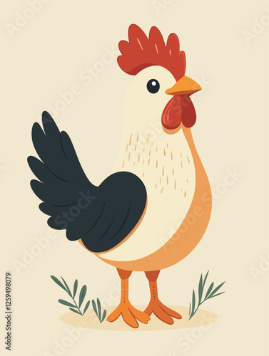 Cute Minimalist Cartoon Chicken Vector Illustration Farm Animal Clipart