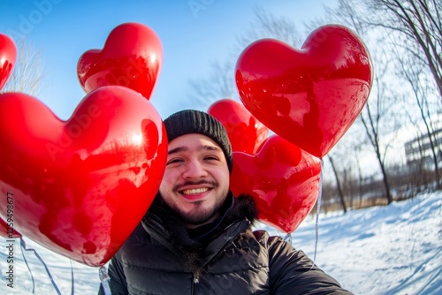 Valentine's day greeting from man or for man: remarkable dazzling, image of loving caucasian young guy. Commercial visual idea visual artwork. Love confession. Love and elegance. photo