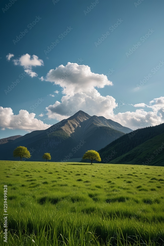 Fototapeta premium there are three trees in the middle of a grassy field