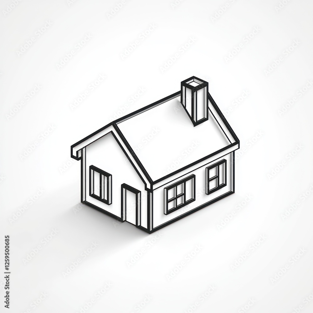 3D glyph line icon of housing symbolizing real estate on solid white background. 3D glyph line icon of housing symbolizing real estate on solid white background.