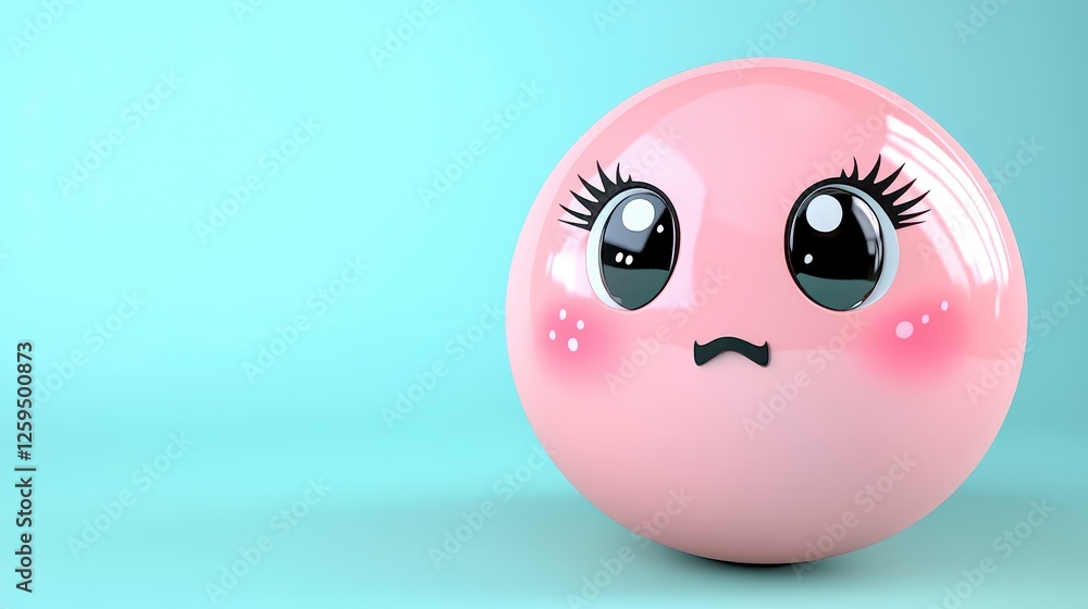 Fototapeta premium 3D Pink Sad Emoji on Light Blue Background