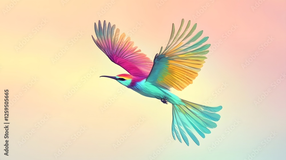 Obraz premium Colorful bird with rainbow feathers gracefully flying through the air