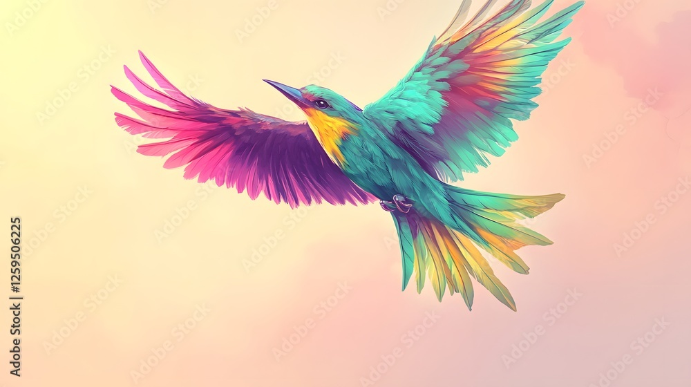 Fototapeta premium A vibrant digital painting of a colorful bird in flight