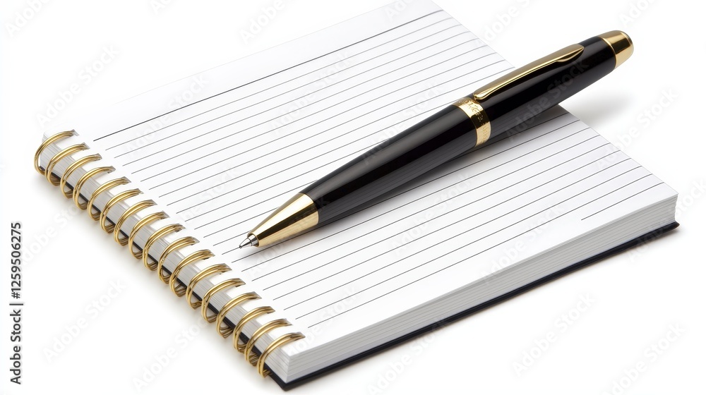 Elegant Black Pen Resting on Clean Spiral Notepad with Lines Elegant Black Pen Resting on Clean Spiral Notepad with Lines