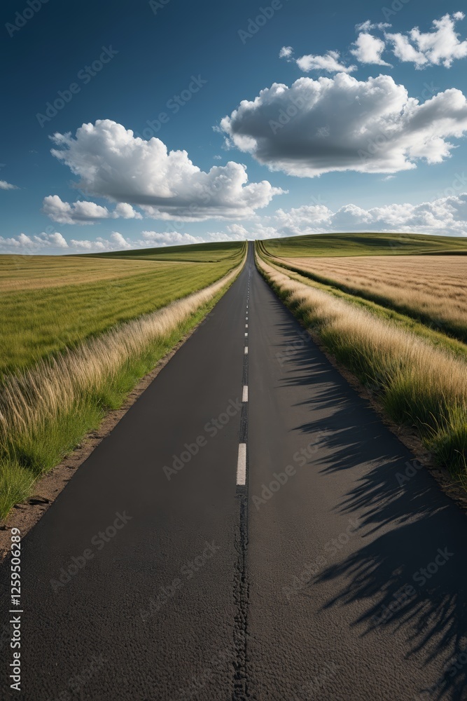 Fototapeta premium there is a long road that is empty and empty in the middle of the field