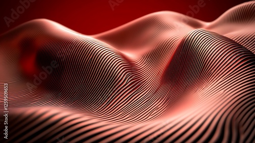 Red metallic waves, abstract background