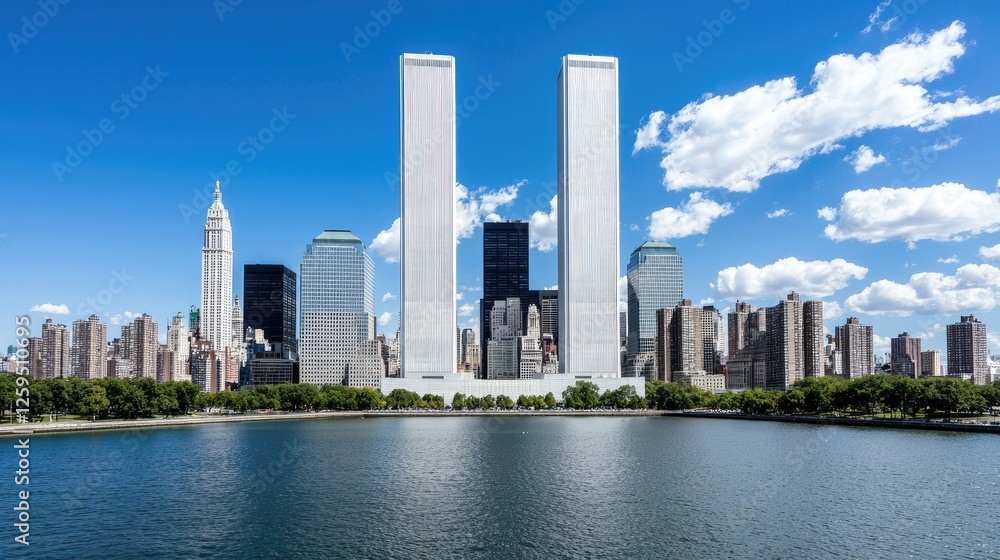 Fototapeta premium Twin Towers Memorial NYC Skyline Sunny Day