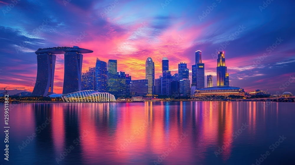 custom made wallpaper toronto digitalVibrant Singapore sunset skyline reflection