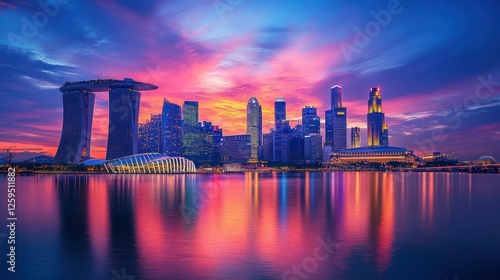 Wallpaper Mural Vibrant Singapore sunset skyline reflection Torontodigital.ca