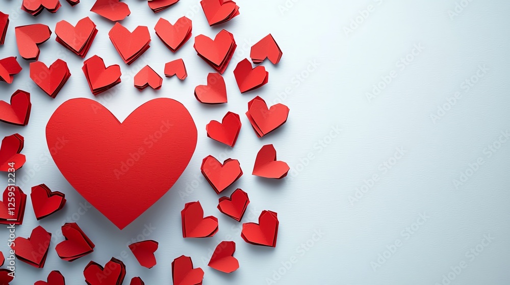 A vibrant arrangement of red hearts, centered around a larger heart, creates a romantic and festive atmosphere. A vibrant arrangement of red hearts, centered around a larger heart, creates a romantic and festive atmosphere.