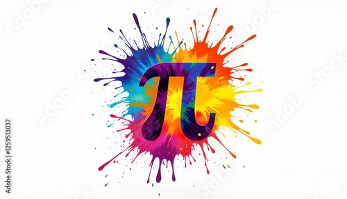 Colorful pi symbol with paint splashes on white background