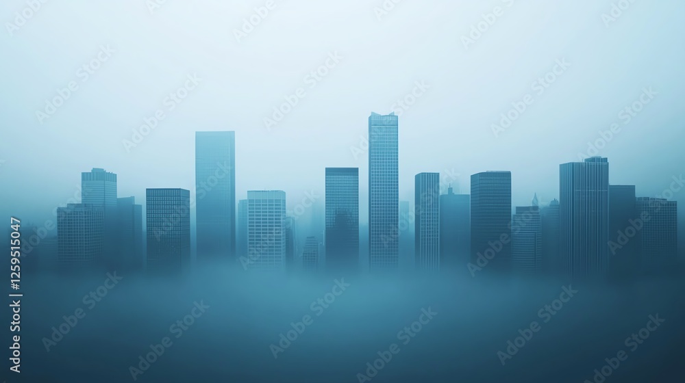 Misty skyline with silhouette buildings. Misty skyline with silhouette buildings.