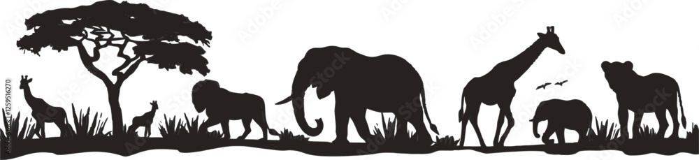 Fototapeta premium Wild animals silhouette set vector template illustration 
