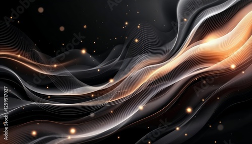 Abstract Elegant Wave Design with Glowing Particles and Linear Art