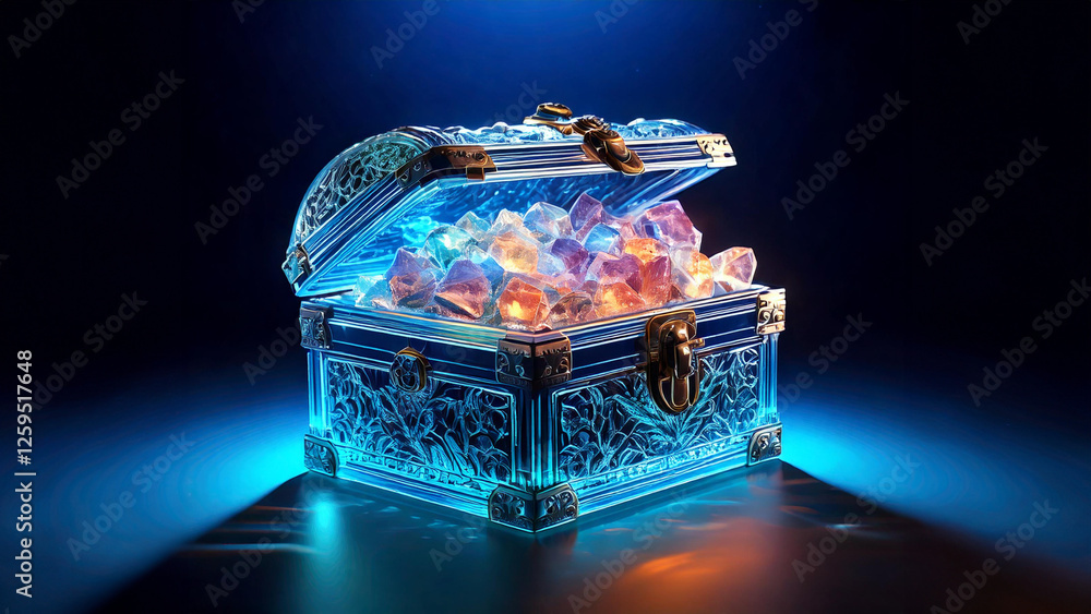 Fototapeta premium Glowing Treasure Chest of Crystals