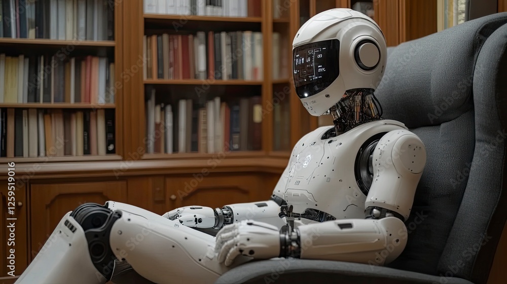 Fototapeta premium Healthcare robot conducting balance assessment test with elderly patient using sensor platform