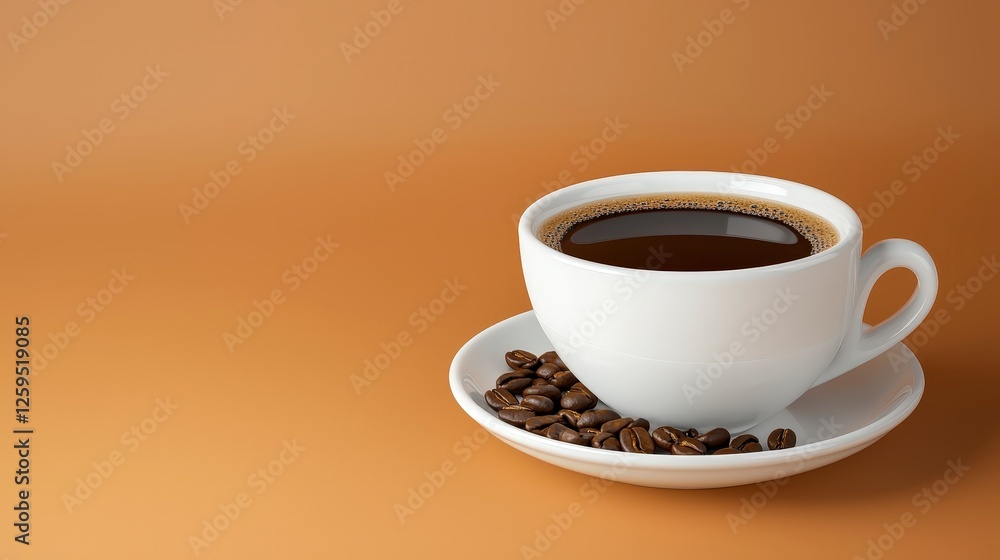 Freshly Brewed Coffee Cup with Coffee Beans on Saucer
