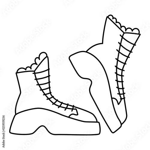 Platform shoes with laces. Walking boots. Flat line vector illustration, eps10