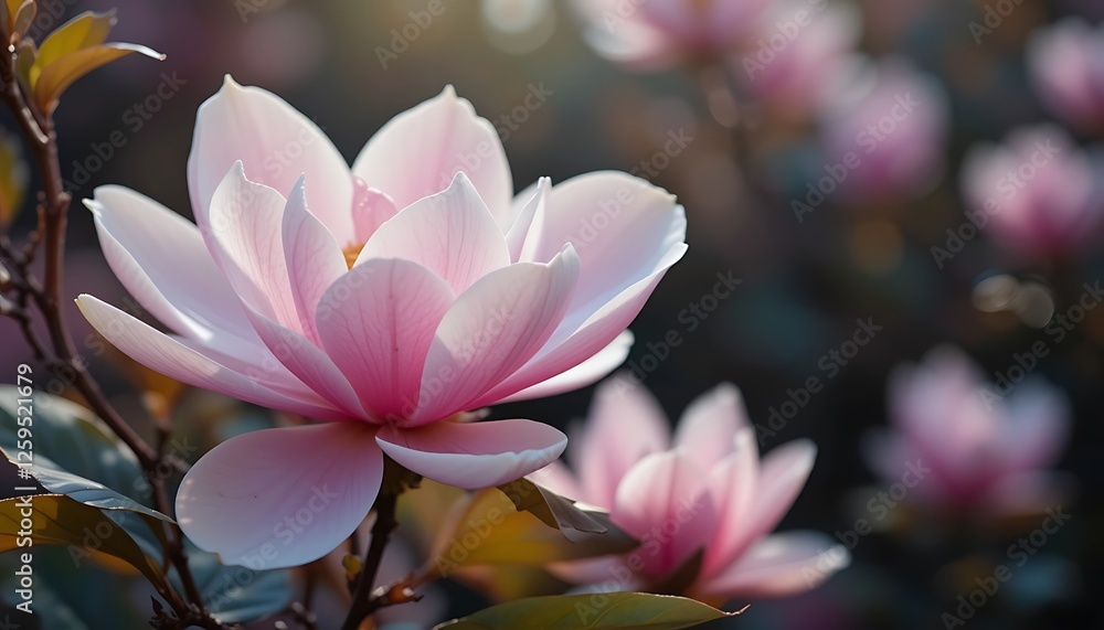 Close-up of a Pink Magnolia Flower in Full Bloom with Soft Background Blur Close-up of a Pink Magnolia Flower in Full Bloom with Soft Background Blur