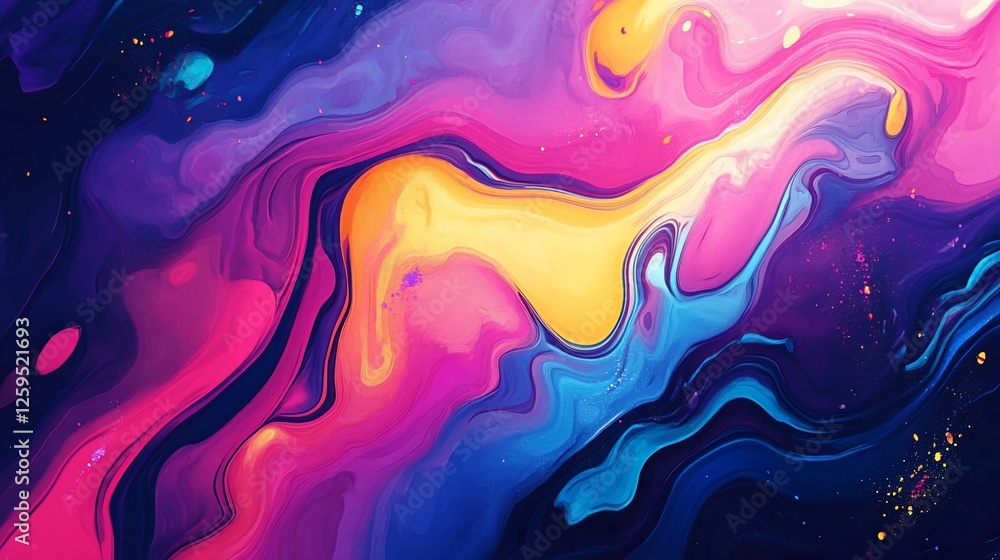 Fototapeta premium Abstract vibrant swirls of pink, blue, and yellow paint.
