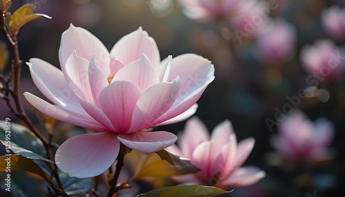 Close-up of a Pink Magnolia Flower in Full Bloom with Soft Background Blur