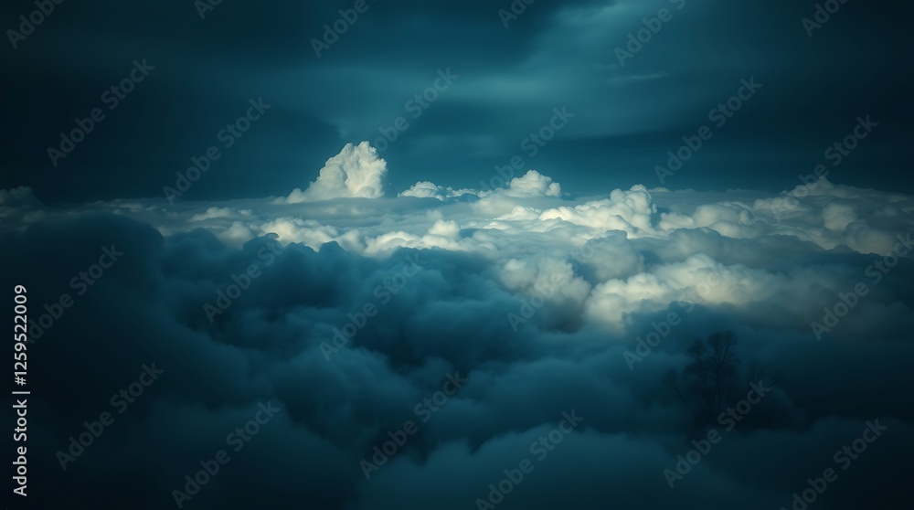 Naklejka premium Dramatic Cloudscape View From Above with Moody Sky and Soft Light
