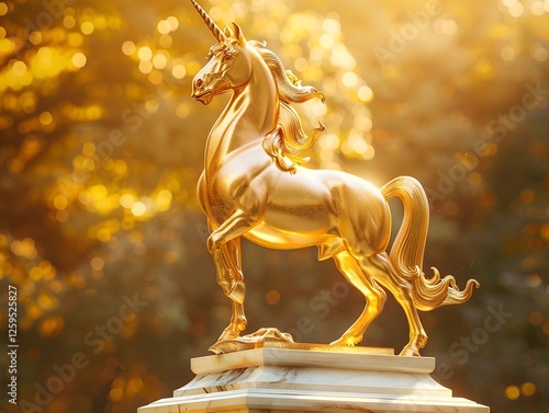 Gold Golden Unicorm Horse Monumental historical sculpture mythical creature