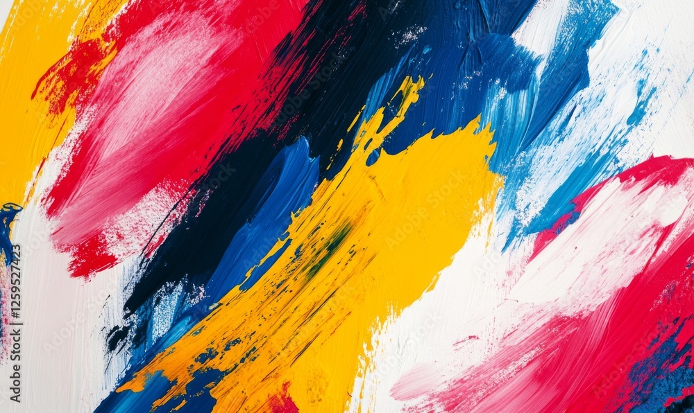 Abstract background with vibrant brush strokes and dynamic color patches. Featuring reds, blues, and yellows with energetic strokes. Ideal for dynamic design projects. Abstract background with vibrant brush strokes and dynamic color patches. Featuring reds, blues, and yellows with energetic strokes. Ideal for dynamic design projects.